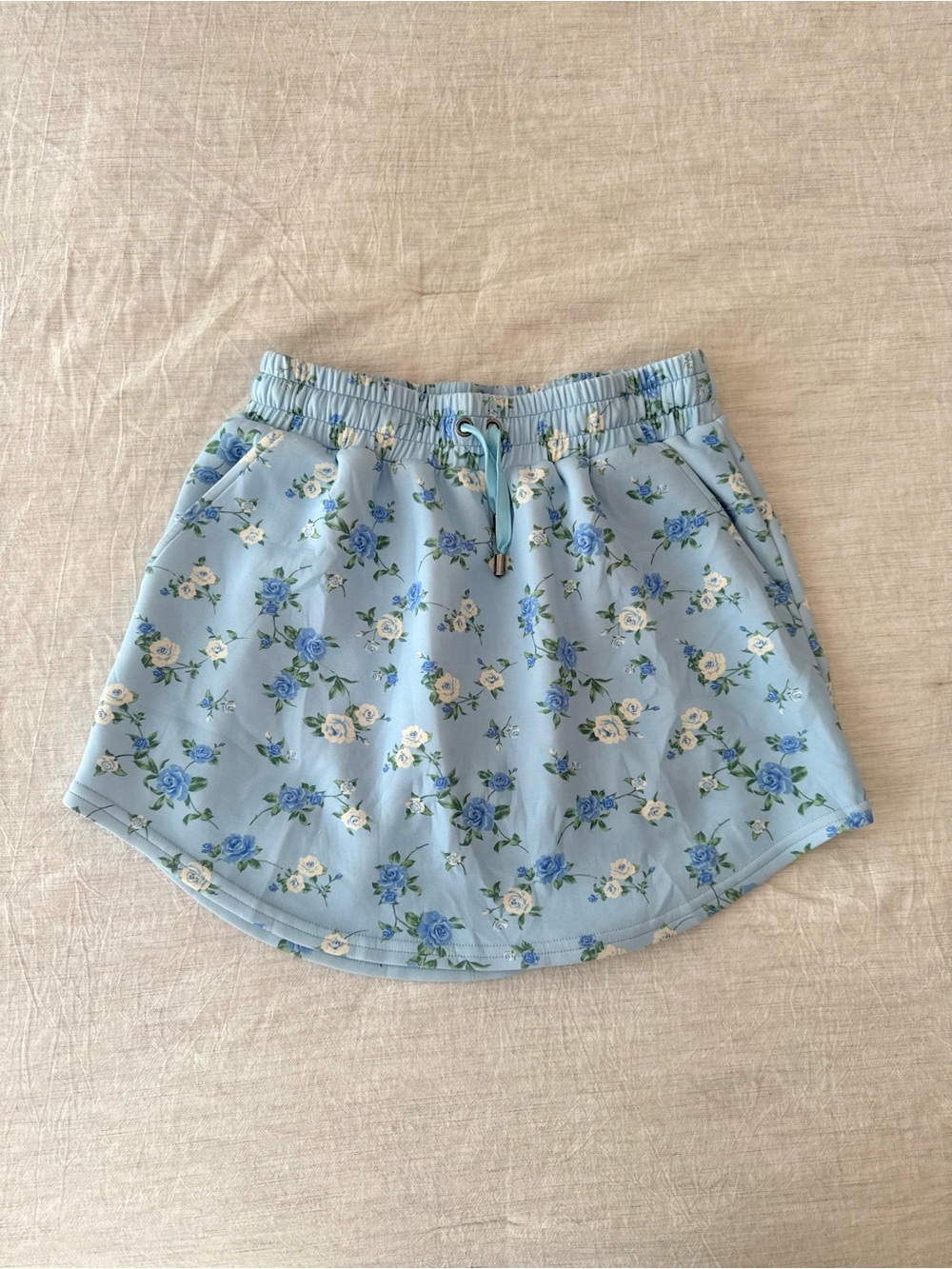 Women's Light Blue Floral Drawstring Athletic Active Skort